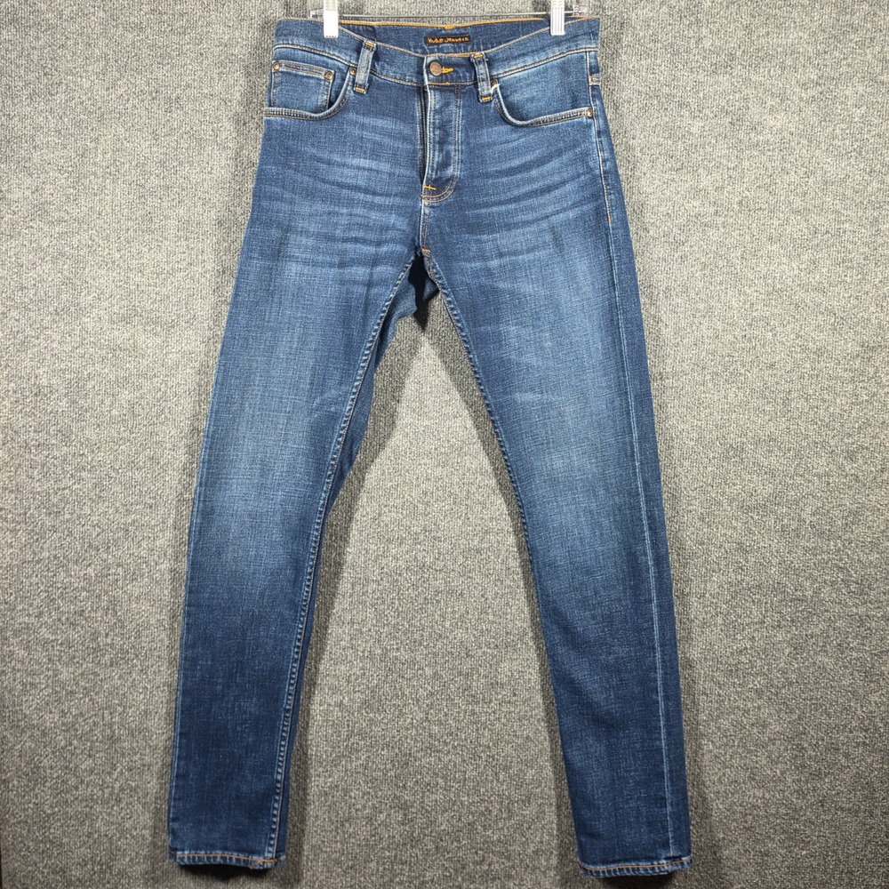 Nudie Jeans Mens W31 L34 Grim Trim Indigo Myth Slim Straight Whiskering Denim